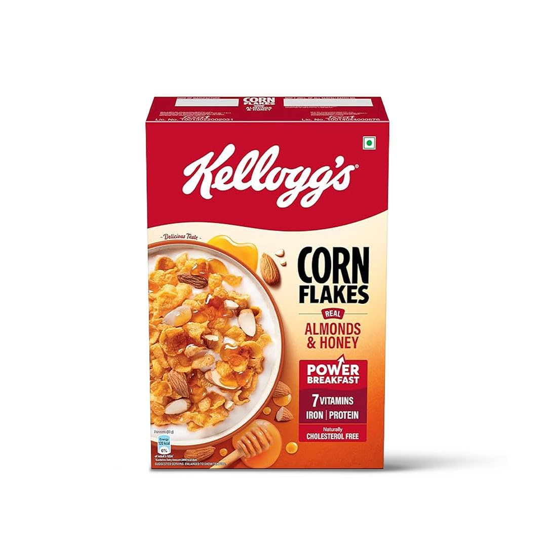 Kellogg's Corn Flakes Real Almond Honey 300g| High in Iron, Vitamin B1, B2, B3, B6 & C | Naturally Cholesterol Free | Corn Flakes, Breakfast Cereal-picture-28