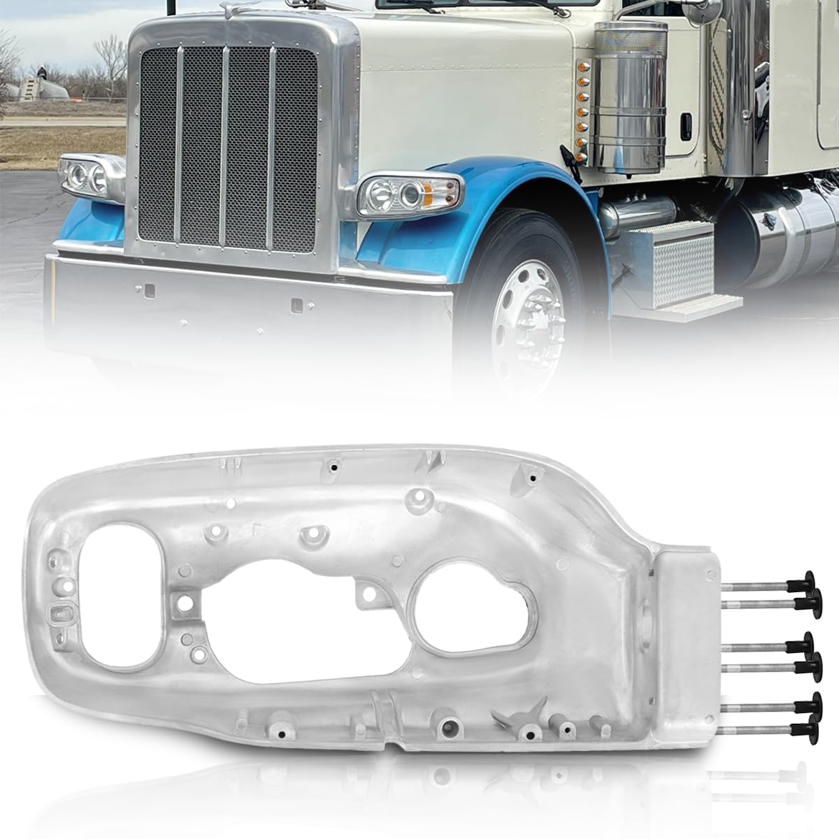 Photo 1 of Hpdmauto Headlight Bezel Chrome fit for Peterbilt 389 Semi Trucks Right Passenger Side (Main Headlight Bezel)