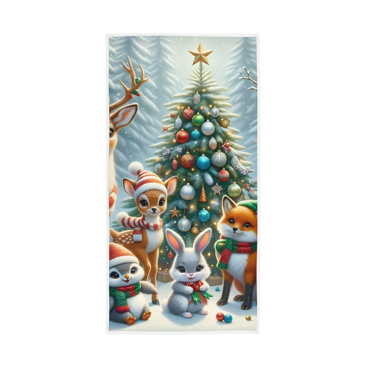 LSRCPD Christmas Animals Face Towels for Bathroom, Hand Towels for Bathroom, Shower, Hotel, Spa 15 x 30 Inches