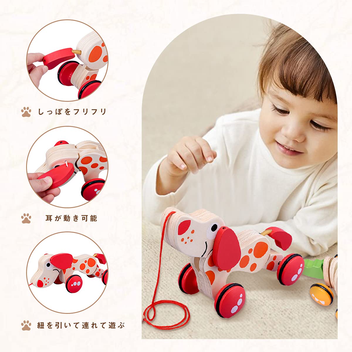Promise Babe プルトイ 可愛いワニ オーガニック 引っ張るおもちゃ 木製