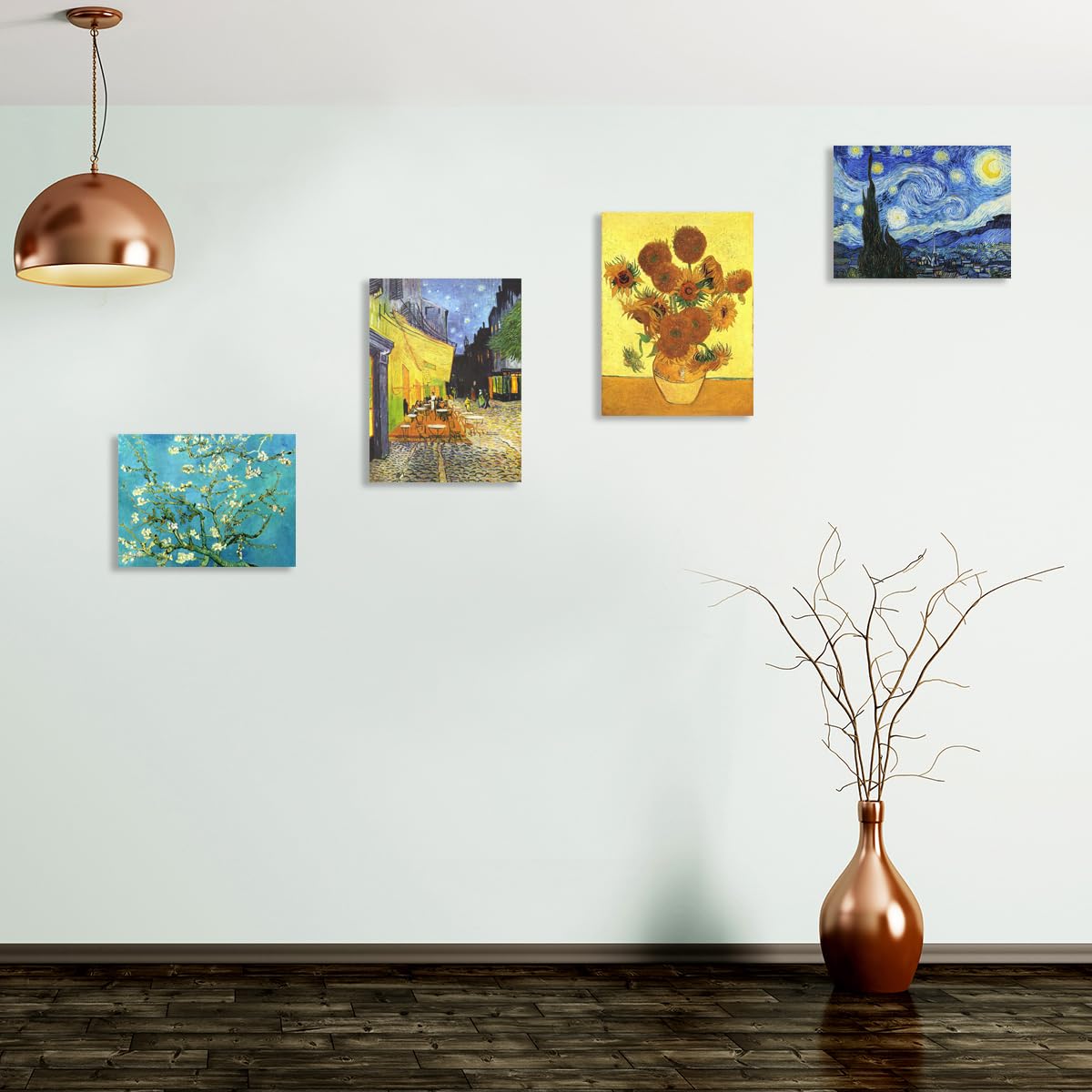 Fokenzary - Kit de pintura por números para adultos, manualidades, lienzo de «Café nocturno estrellado» con girasoles y albaricoques de Van Gogh, con caballete y pintura acrílica, con marco (20x30 - 3