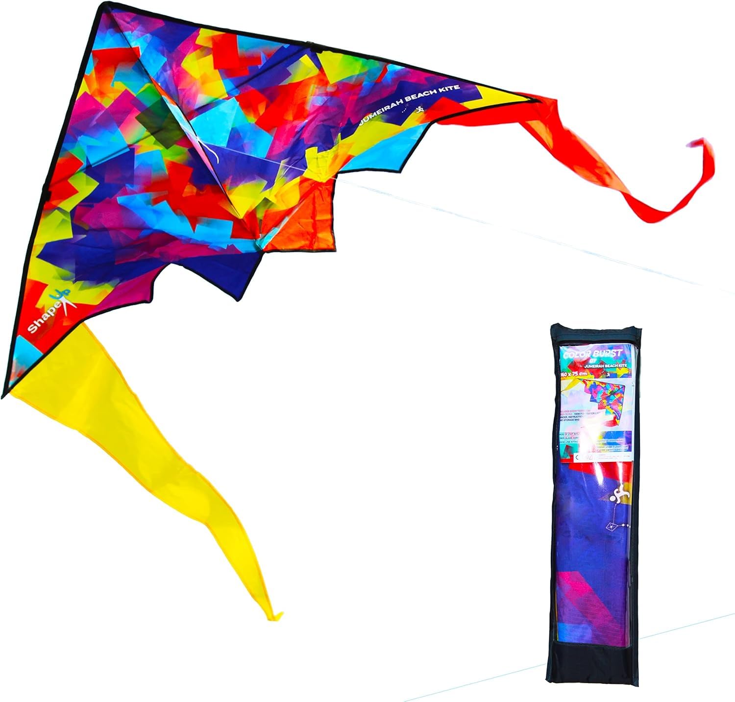 Shapeup Single Line Beach Kite for Kids & Adults, Kites for Beginner with 1.6 Meter Strong Kite String with Winder Handle, Easy-To-Fly Lightweight Sport & Outdoor Toys Great for All Ages - Color Burst