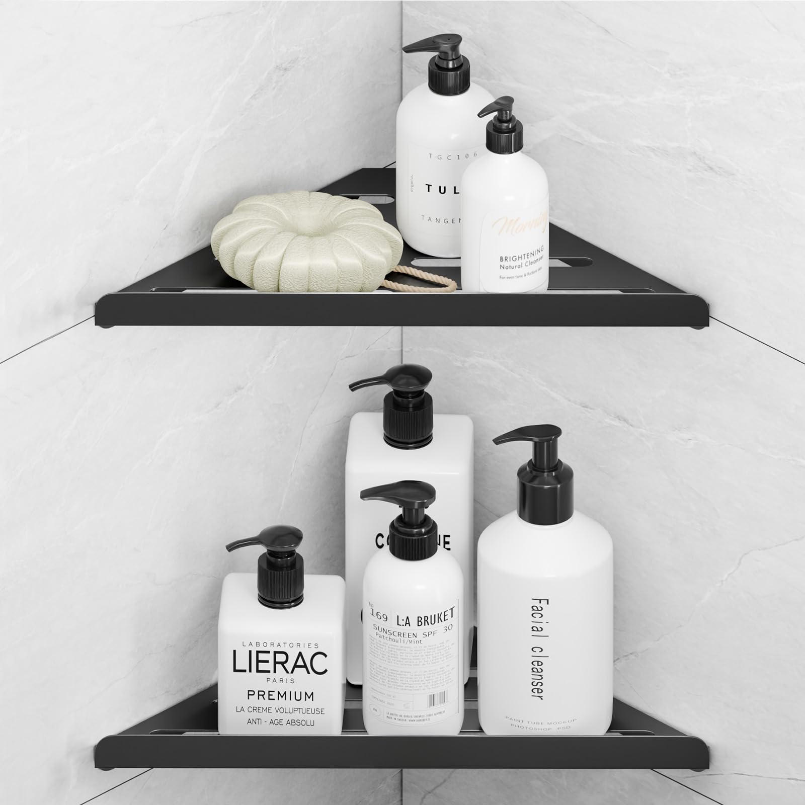 Photo 1 of [HEAVILY USED & DIRTY] Fikoksol Shower Caddy, 2 Pack Bathroom Corner Shelf, Triangle Shelf Storage for Bathroom Shower, Black Metal Shower Shelf & Rustproof Wall Mounted Adheisve Shower Organizer Accessories and Essentials *Only 1*