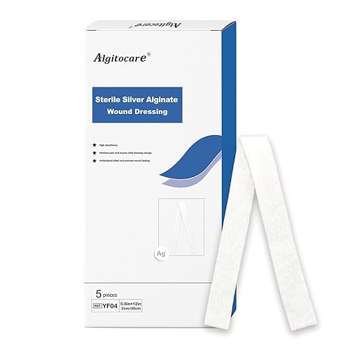 Ag Silver - Apósito de alginato de calcio para heridas, 0.8 x 12 pulgadas (paquete de 5), almohadillas de gasa estériles antiadherentes para