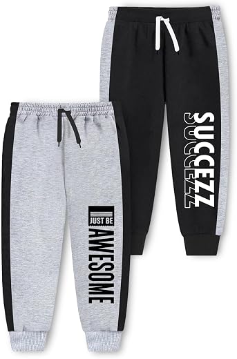 Trampoline Kids Cotton Blend Trackpants Pack of 2 with Drawstrings &amp; Ribbed Cuffs | Vibrant Printed Joggers for Boys &amp; Gir...
