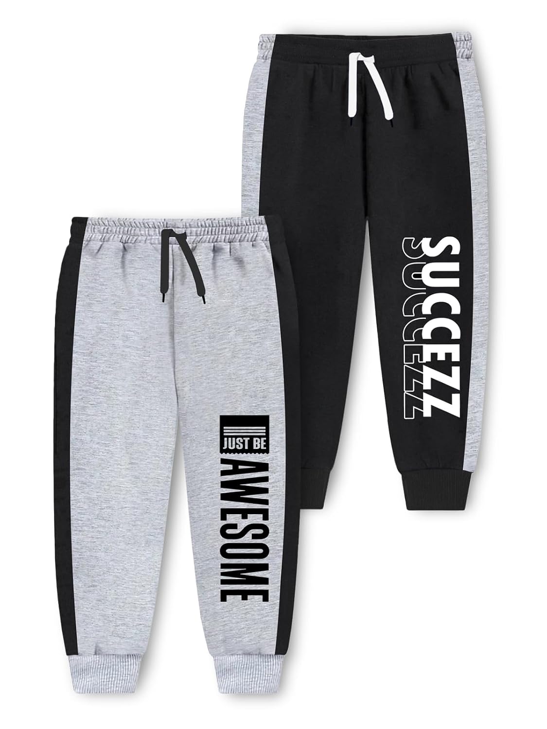Trampoline Kids Cotton Blend Trackpants Pack of 2 with Drawstrings & Ribbed Cuffs | Vibrant Printed Joggers for Boys & Gir...