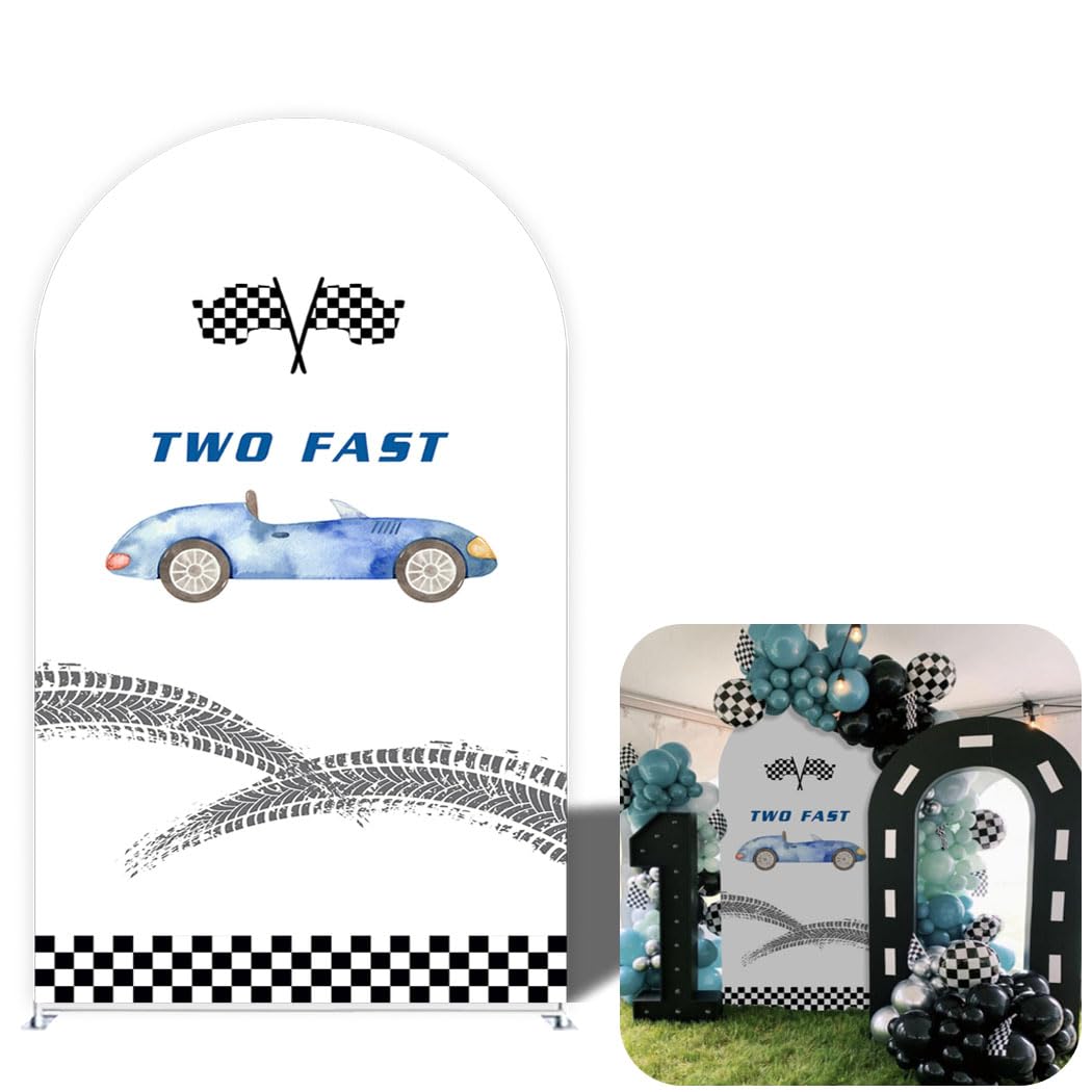 Racing Theme Arch Backdrop Cover Arched Stand Spandex Cloth for Boy Birthday Party Decoration Supplies (Two Fast,6FT (6x2.6ft))