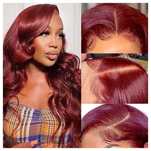 Burgundy Lace Front Wigs Human Hair 180% Density LEhan 99j 13X4 Body Wave Lace Front Wigs for Black Women Human Hair, Glueless HD Transparent Red Wigs Human Hair Pre Plucked with Bleached Knots Natural Hairline(28inch 99J)