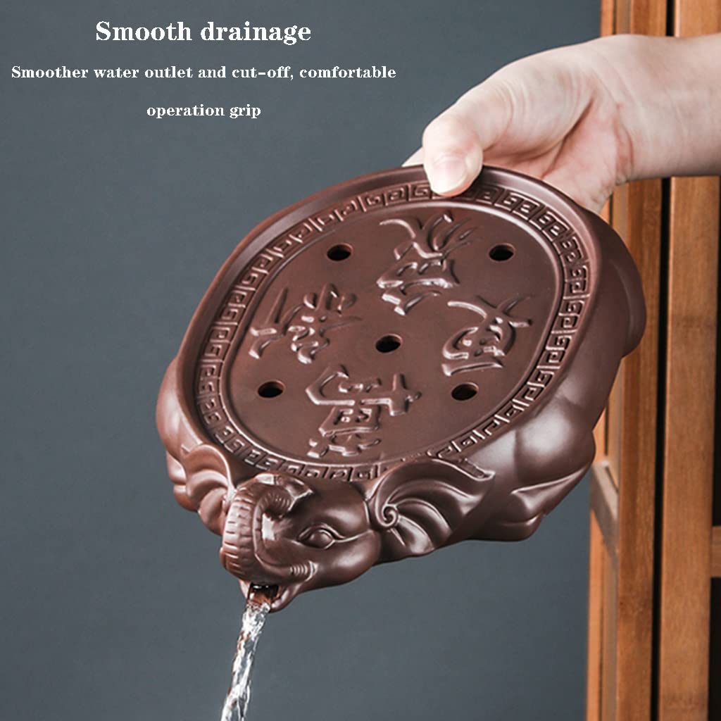 Bandeja de té de cerámica Japonesa con depósito de Agua para el hogar y la Oficina (roja, 25 x 16 x 7,5 cm)