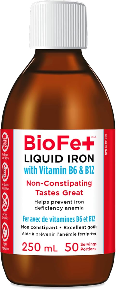 KidStar Nutrients KidStar Nutrients - BioFe+ Liquid Iron with Vitamin B6 & B12 for the Family, 250ml 50-Servings - Sweet Blast Flavor - Helps to Prevent Iron Deficiency Anemia - Vegan, Non-GMO, Gluten-Free & Sugar-Free