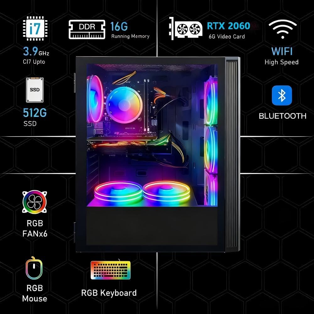 STGAubron Gaming PC Desktop, Radeon RX 590 8G GDDR5, AMD Ryzen 3 3200G 3.6G, 16G DDR4, 512G SSD, 600M WiFi, BT 5.0, RGB Fan x4, Windows 11 Home: I7/RTX 3050