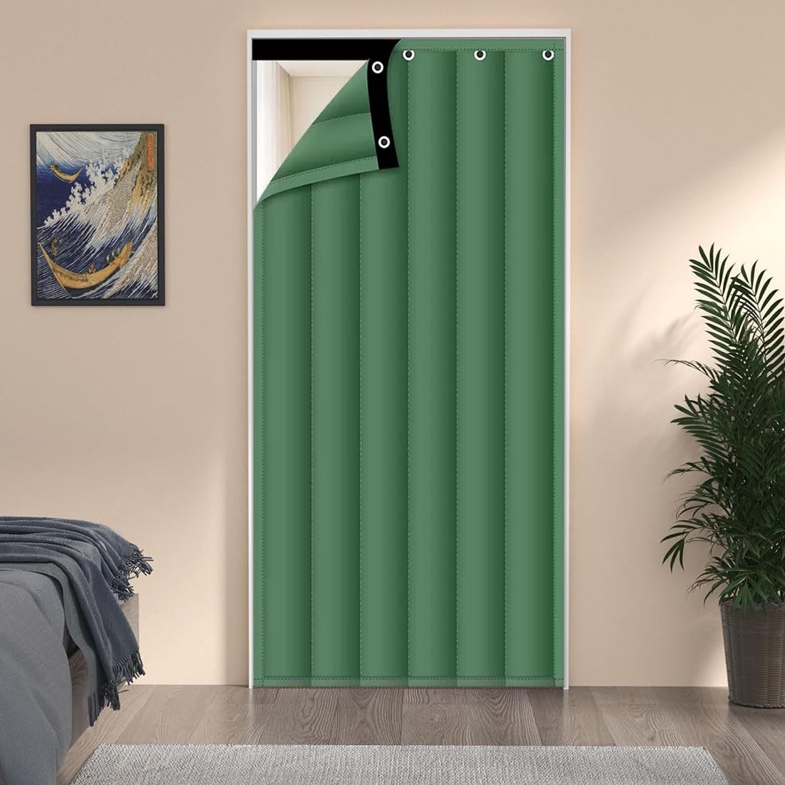 Rideau thermique FATACO vert isolation phonique porte pour retrouver le calme et la chaleur