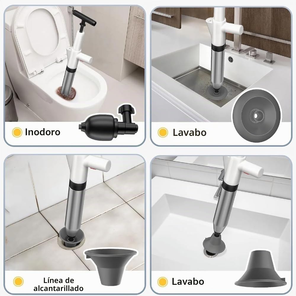 Desatascador WC Desatascador tuberias Limpiador de desagües con 3 ventosas Desatascador a Presion Desatascar el Desagüe del Inodoro/Lavabo/Bañera/Piso