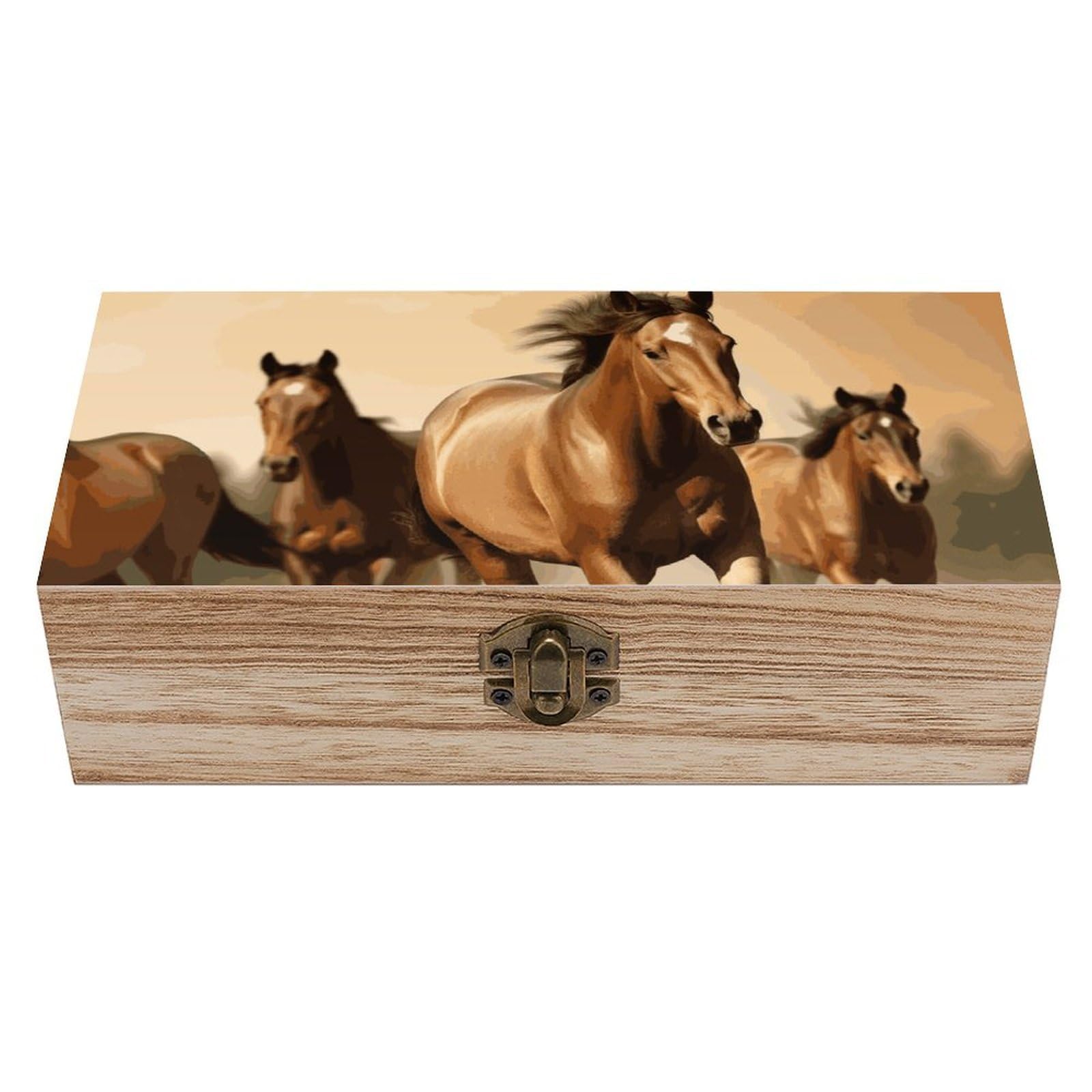 KLOPH Wooden Storage Box Horses Wood Gift Box with Hinged Lid Vintage Decorative Jewelry Boxes Memory Box for Jewelry Art Hobbies Home Storage Treasure Keepsake Gift 7.9''x3.9''x2.3''