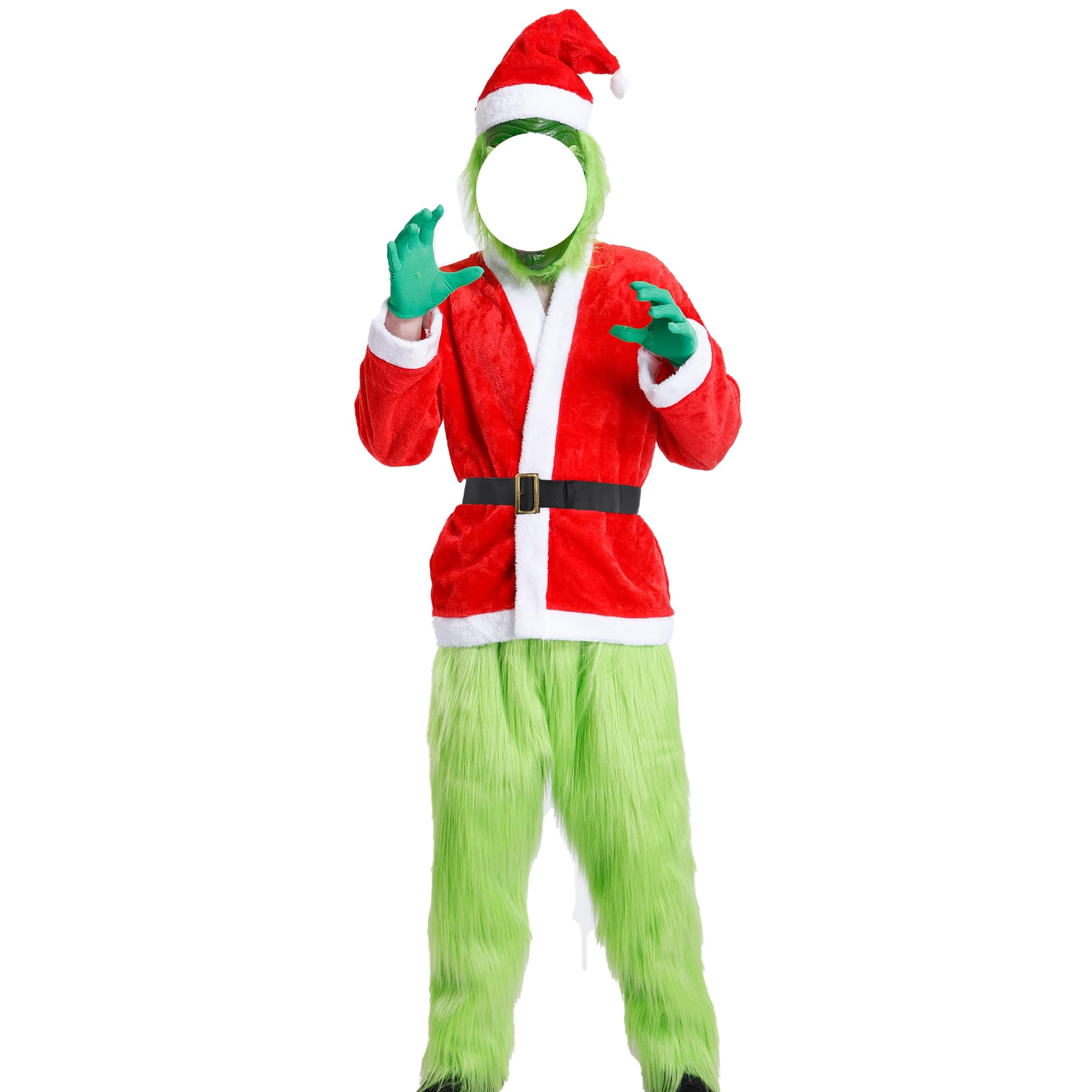 Carnavalife Disfraz navidad, traje de monstruo verde, disfraz papa noel para Hombre Adulto, Ropa de Papá Noel con accesrorios, Cosplay de Navidad lujo Santa Claus Santa Claus