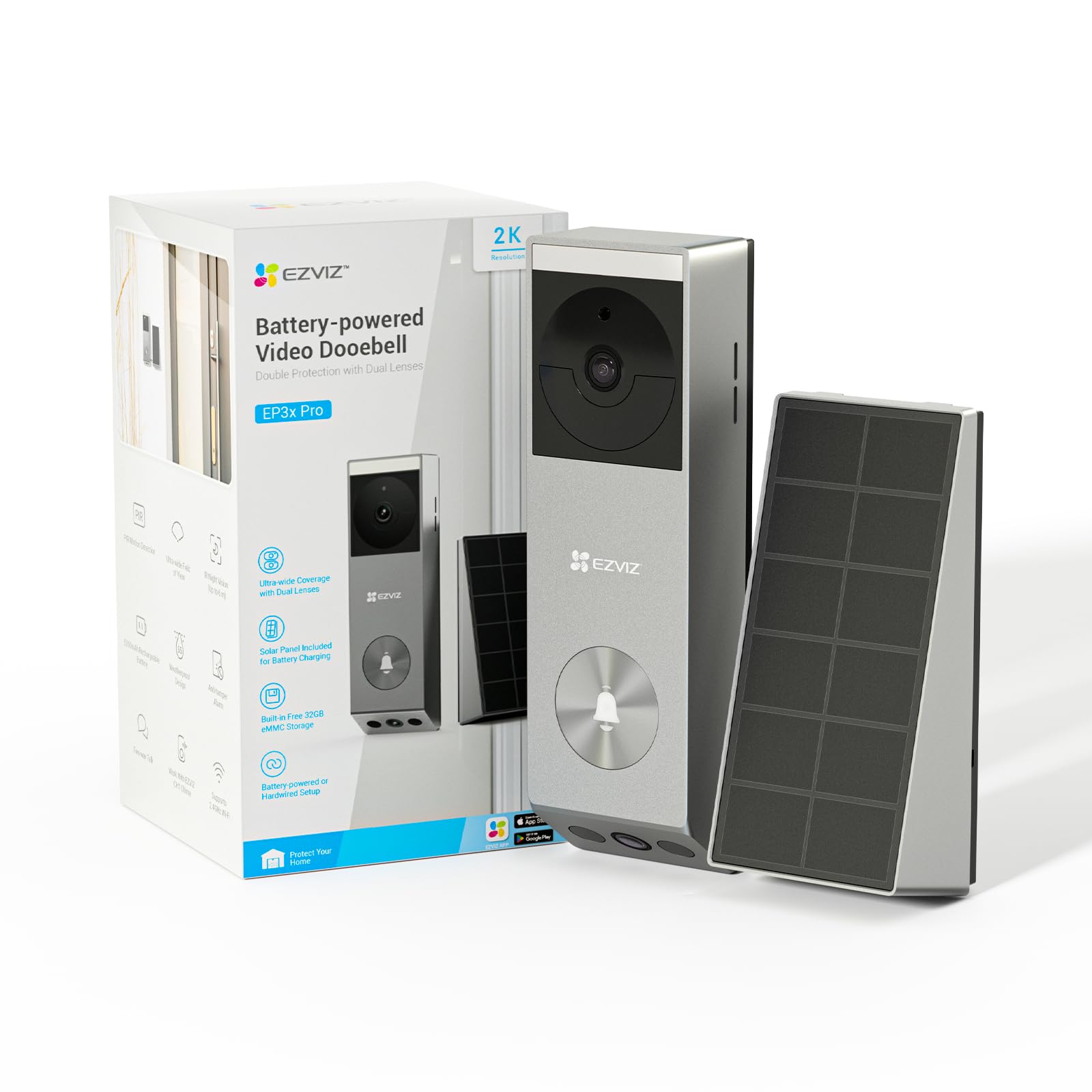 EZVIZ Dual-Lens Doorbell Camera Wireless, NO Monthly Fee, 32 GB