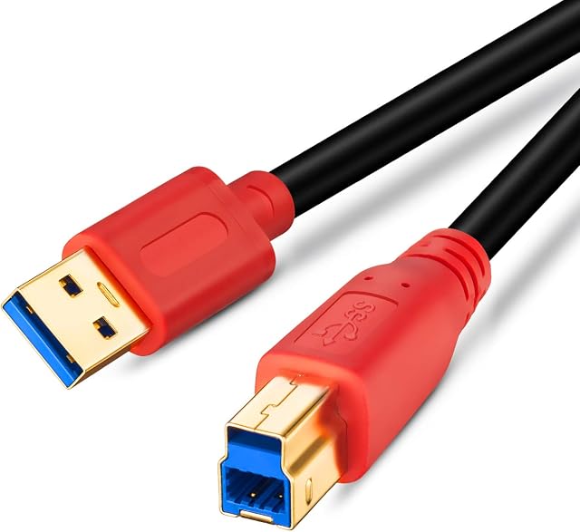 USB 3.0 Cable A Male to B Male 0.3M, TanQY Type A to B Male Compatible with Hard Disk Drive,Printers,Scanner,USB Hub,Monitor and More. (0.3M/1Ft, Red)