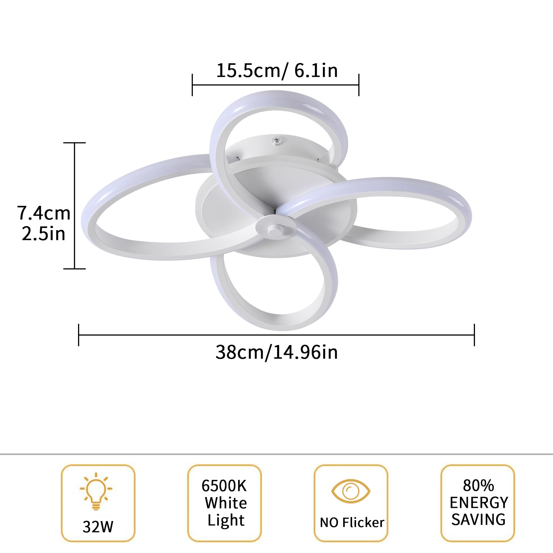 KUKAK Plafoniera LED,Lampada da Soffitto Moderna 32W 3400lm, Plafoniere Design Fiore,Lampadario acrilico bianca per Soggiorno Cucina Bagno Camera da Letto Corridoio,Luce Bianco Freddo 6000K