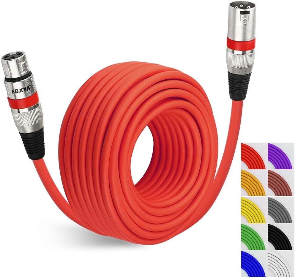 EBXYA XLR Cable 50 Ft Colored, Balanced DMX Cable Microphone Patch Cable Cords 50 Feet, Red