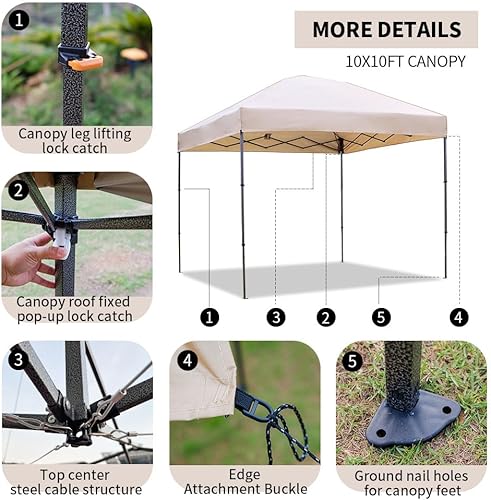 Miniatura 4 de Tienda de campaña desplegable de 10 x 10 con 2 paredes laterales, tienda de campaña al aire libre con bolsas de arena para camping, playa, fiestas,