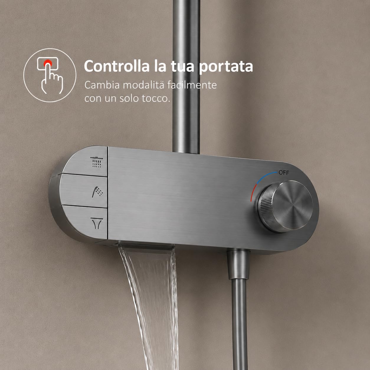 INEX EUROPA Colonna Doccia Nero Grigio Titanio Premium Acciaio Inossidabile 10 Anni di Garanzia - Colonna Doccia Rotonda Effetto Pioggia 3 Modalità di Funzionamento - Doccia 156cm Nero Grigio Titanio
