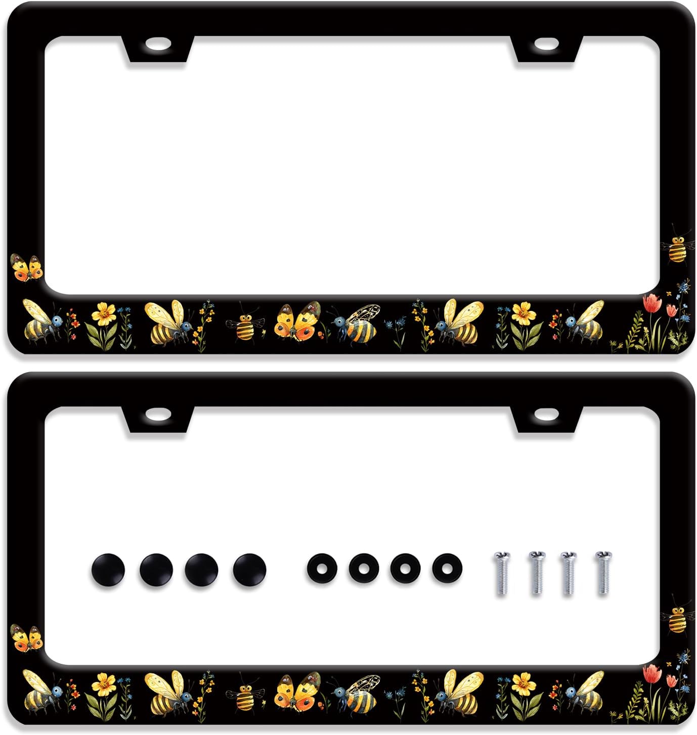 【2pcs】 American Flag Eagle Mountains License Plate Frame Funny License Plate Holder Stainless Steel Accessories Cars Decor with 2 Holes Fits Standard Us Ca Vehicles License Plate Frames 12.2 X 6 Inch