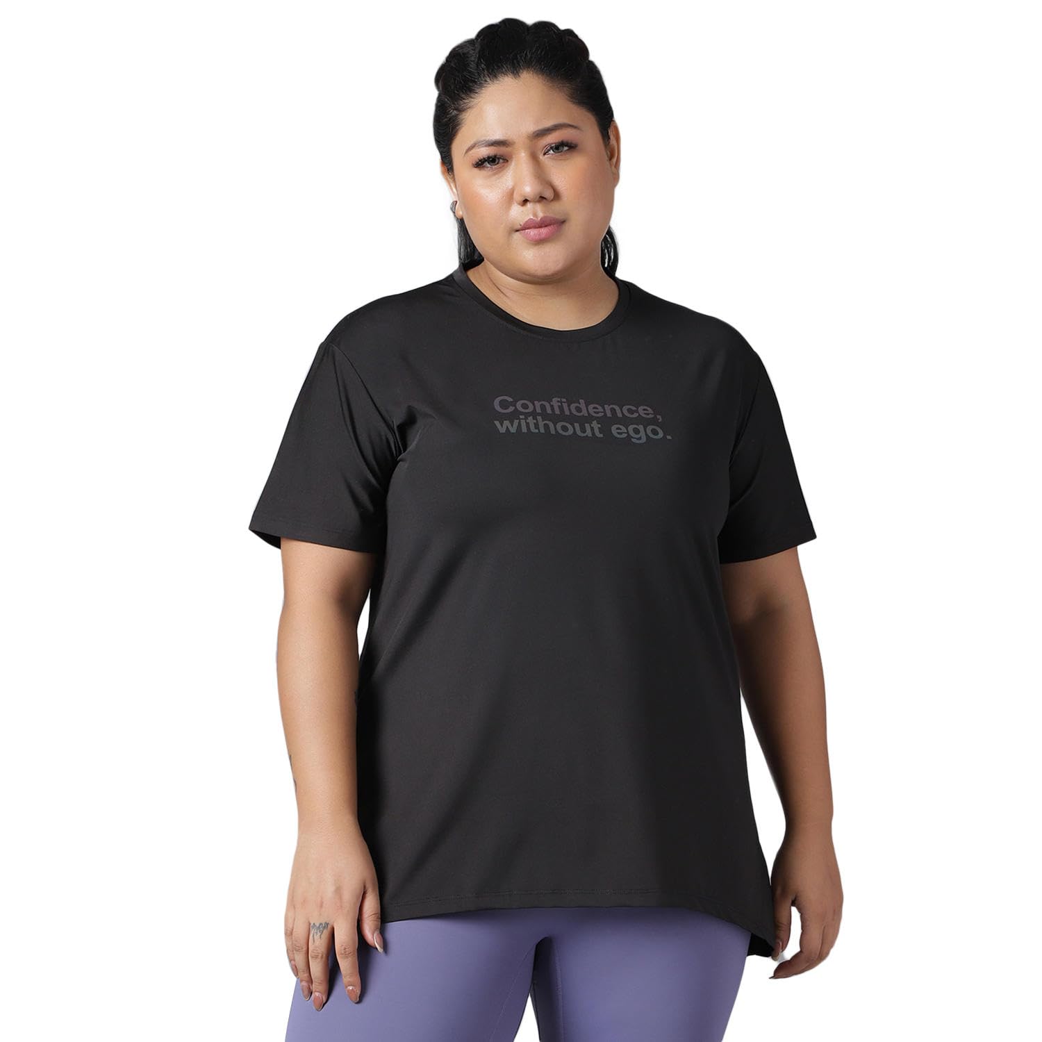 MKH Women's Plus Size Dry Fit Gym Sports T-Shirt | Round Neck CONFIDEN Without RNB - BLK - (MKHWT-6042)-picture-34