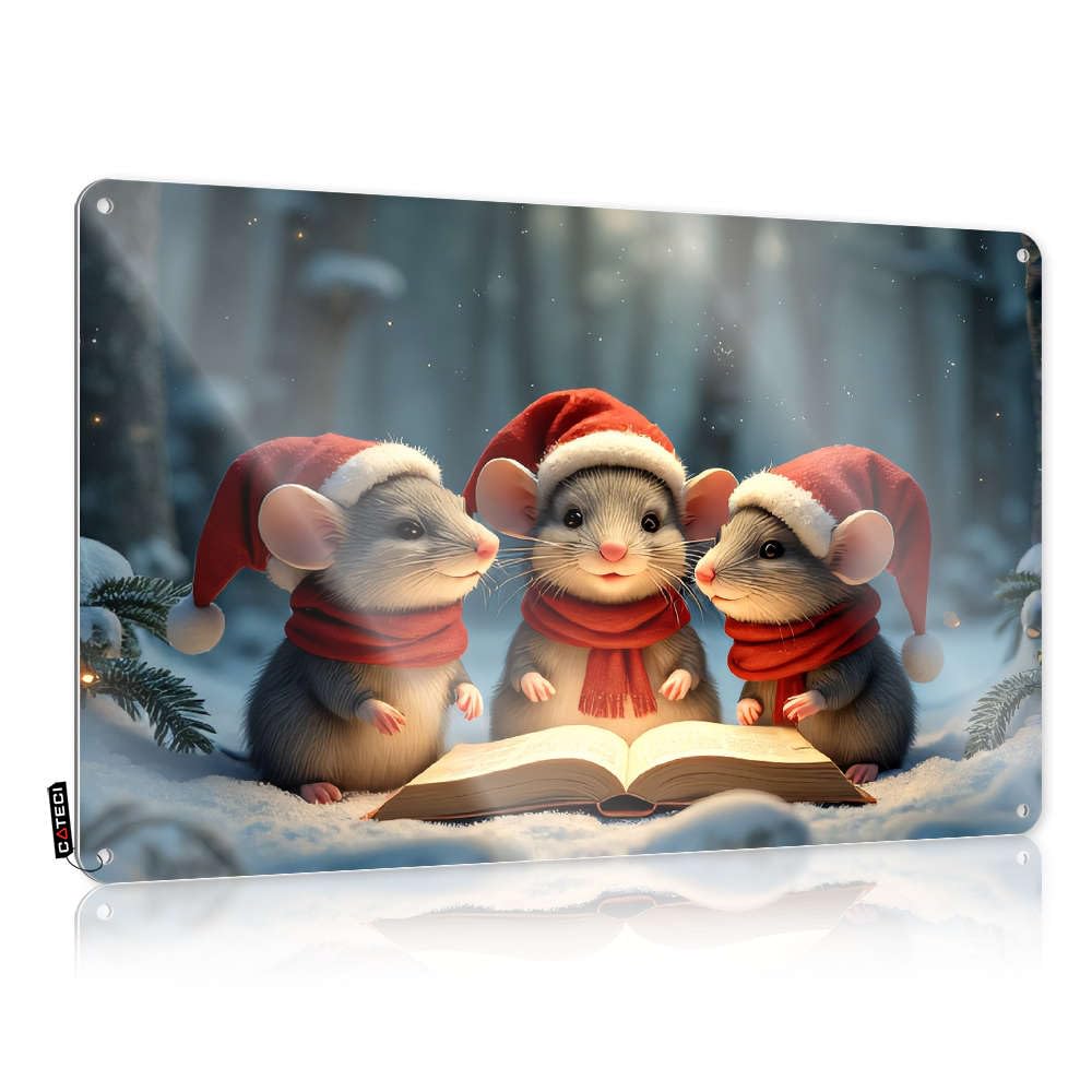 Three Mice In Santa Hats Singing From An Open Book. Plaques Tiki | Inappropriate Soft Area Decorative Wall Art(30X40CM)
