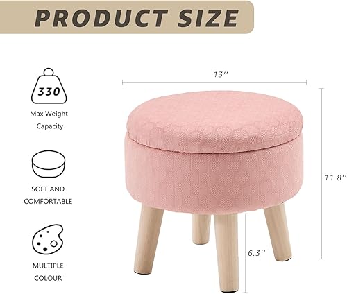 Miniatura 8 de Cpintltr Reposapiés redondo, taburete otomano de lana de conejo con hongos, taburete de madera maciza, pequeño tapizado otomano, taburete para