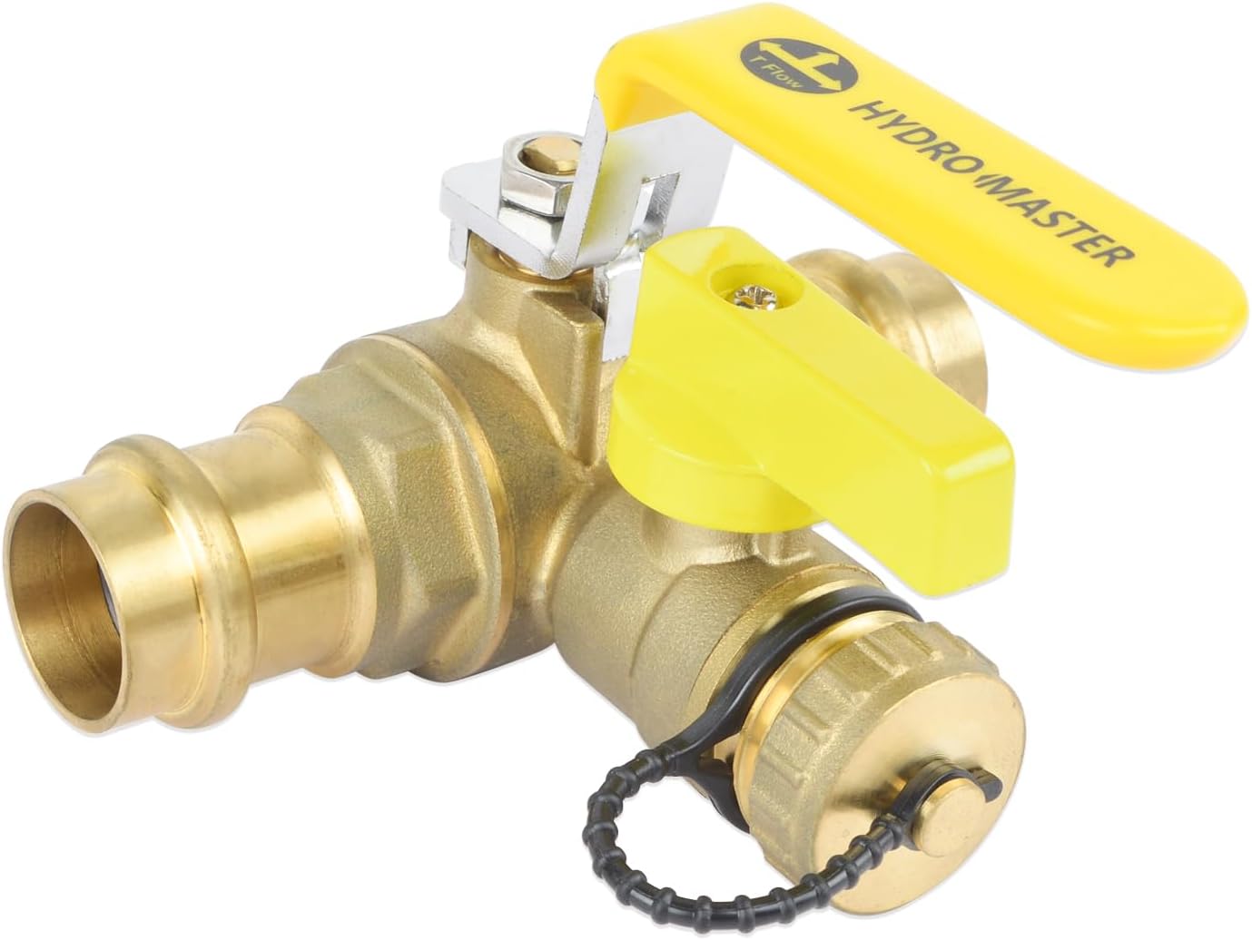 HYDRO MASTER 3/4" Press Full Port Ball Valve w/Drain & Reversible Handle, LF Brass, 3/4 Inch T-Flow, Press Connection