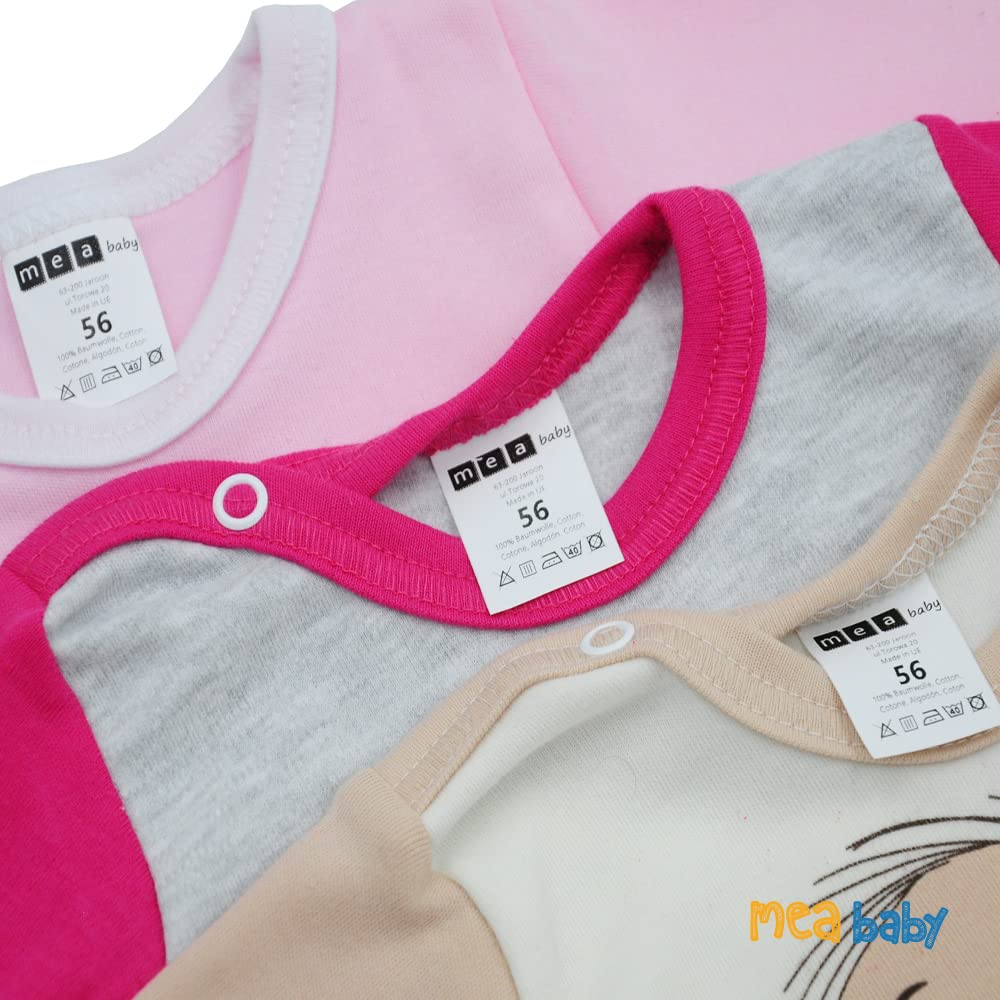 MEA BABY Body unisex de manga larga para bebé, 100 % algodón, en paquete de 5 unidades, con estampado, para niñas, bebés y niños