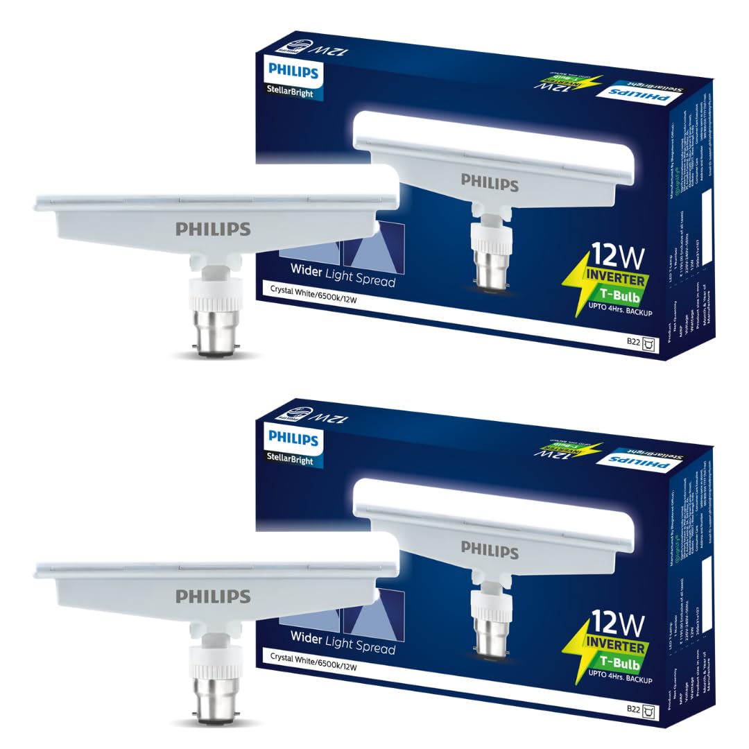 PHILIPS 12W Emergency T-Bulb | Rechargeable Emergency Inverter T-Bulb For Hall & Home | Bulb Base : B22, Colour : Crystal Light, Pack of 2-image-29