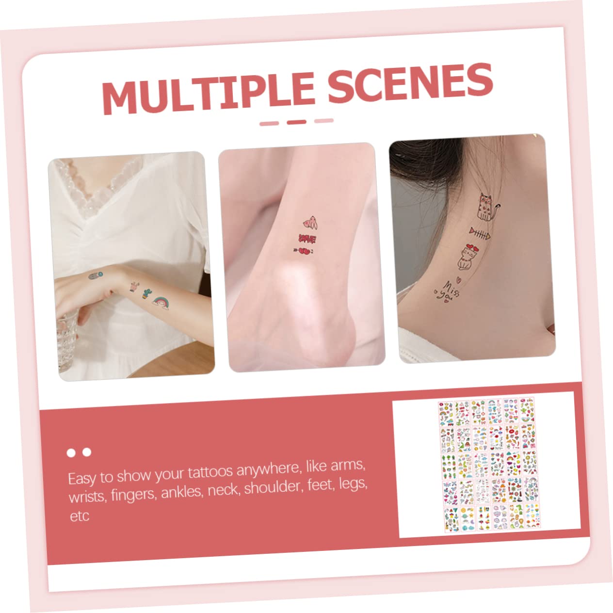 Beavorty 300hojas Pegatinas Temporales De Tatuajes Cartoon Para Niñas Bonitas y Lavables Para Fiestas y Decoración Del Cuerpo