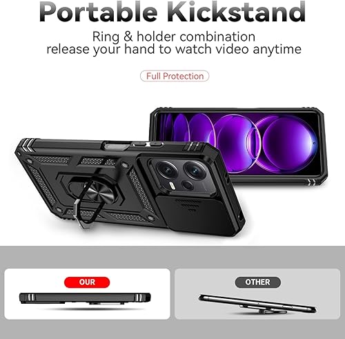 Vista 4 de Funda para Redmi Note 12 5G, Poco X5 5G 22111317PG Funda con protector de pantalla de vidrio templado y cubierta de cámara deslizante, soporte