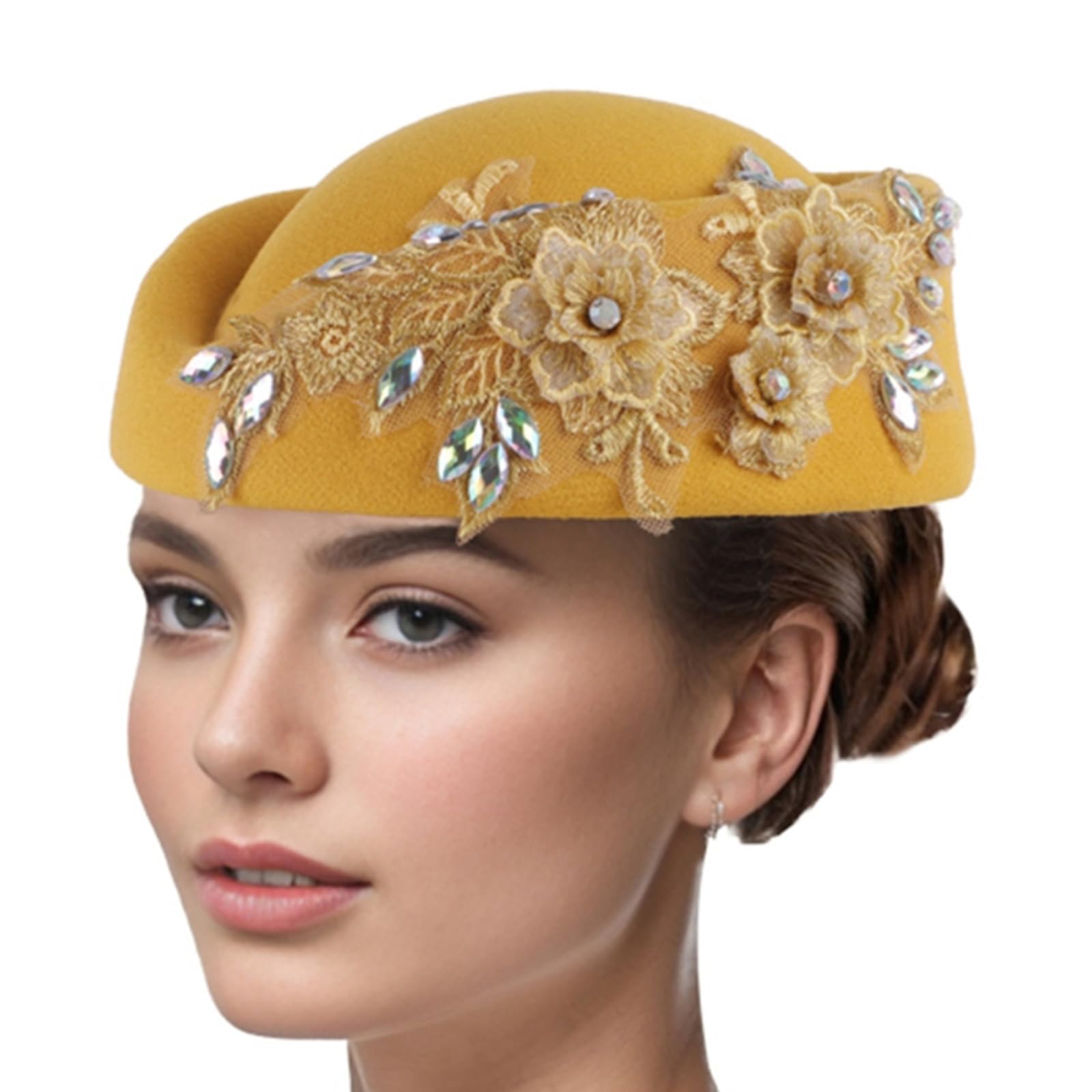 Vintage Rhinestones Flower Berets Hat For Teaparty Fascinator Hat Bowler Hat For Formal Event 1920s Women Accessory