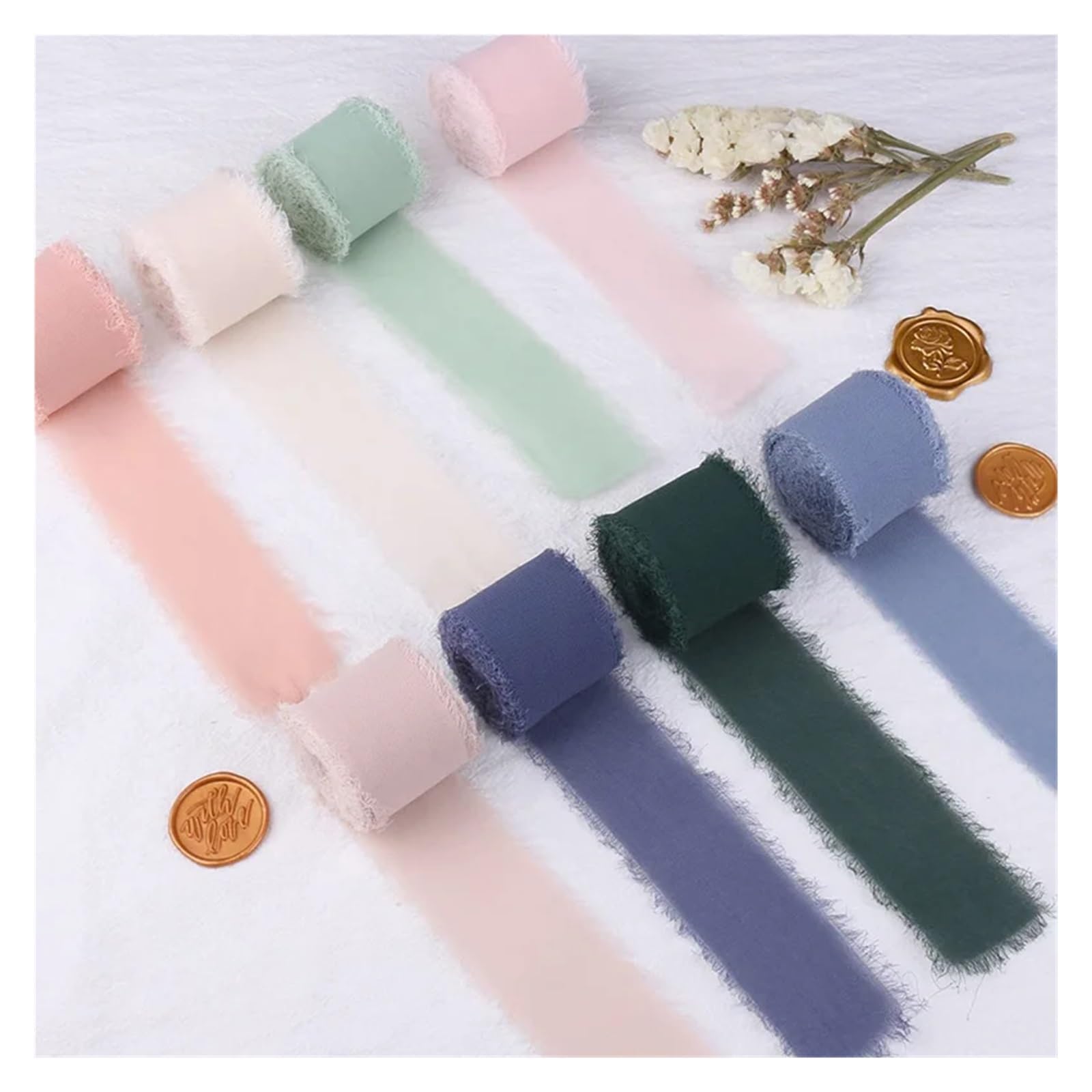 Chiffonband 1 Stück 5 Meter breit 4 cm grünes Chiffon-Seidenband Blumenstrauß Wickeldekoration Chiffonband mit ausgefranstem Rand(29)