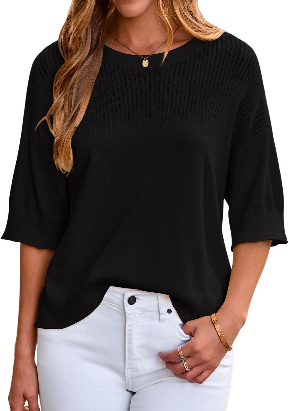 Dokotoo Womens Half Sleeve Casual Oversized Trendy Sweaters Crewneck Cropped Sweater Knit Tops - Image 5