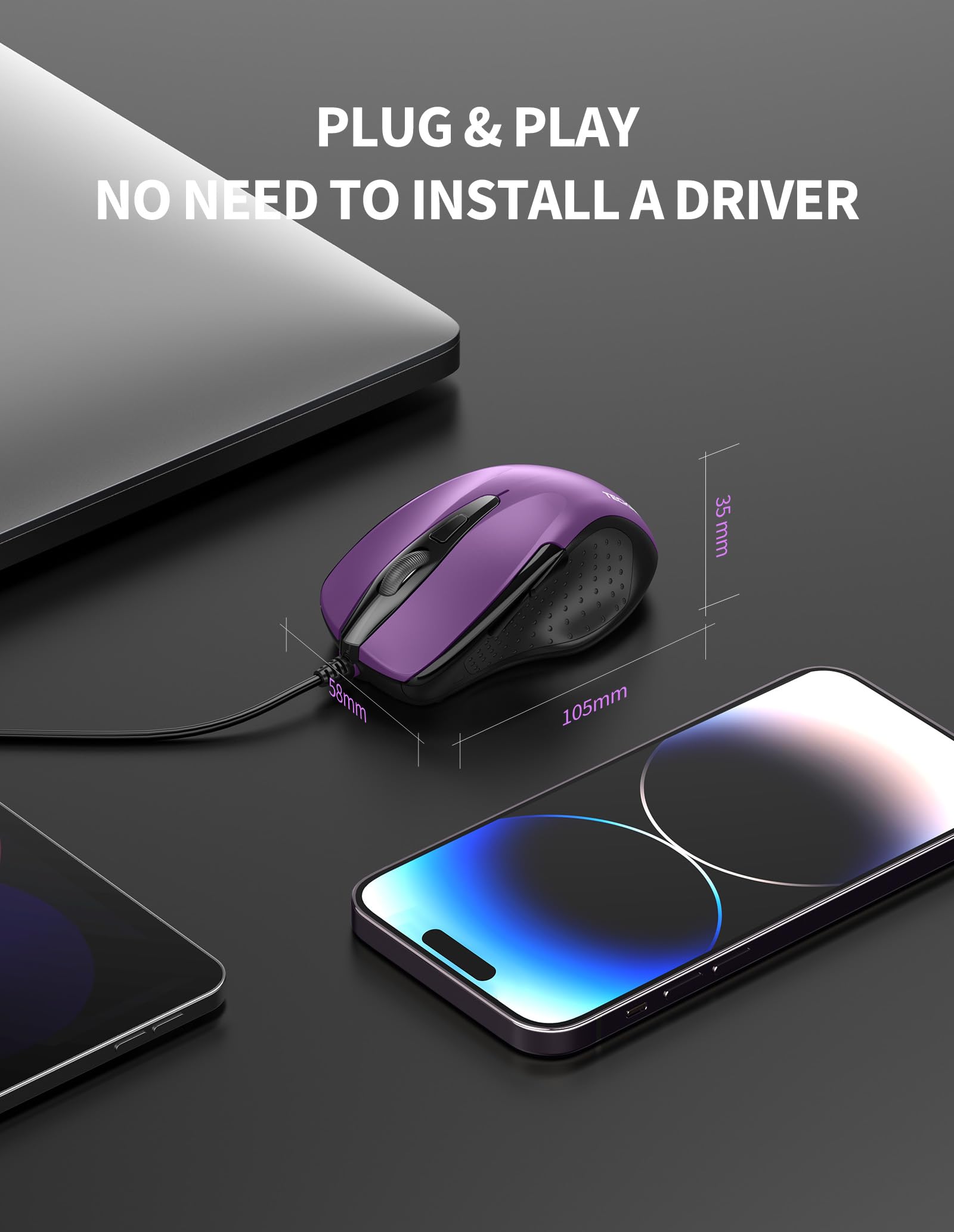 Technet Mouse With Wire Computer Mouse Wireless TECKNET Wired Mouse, USB Computer Mouse ...