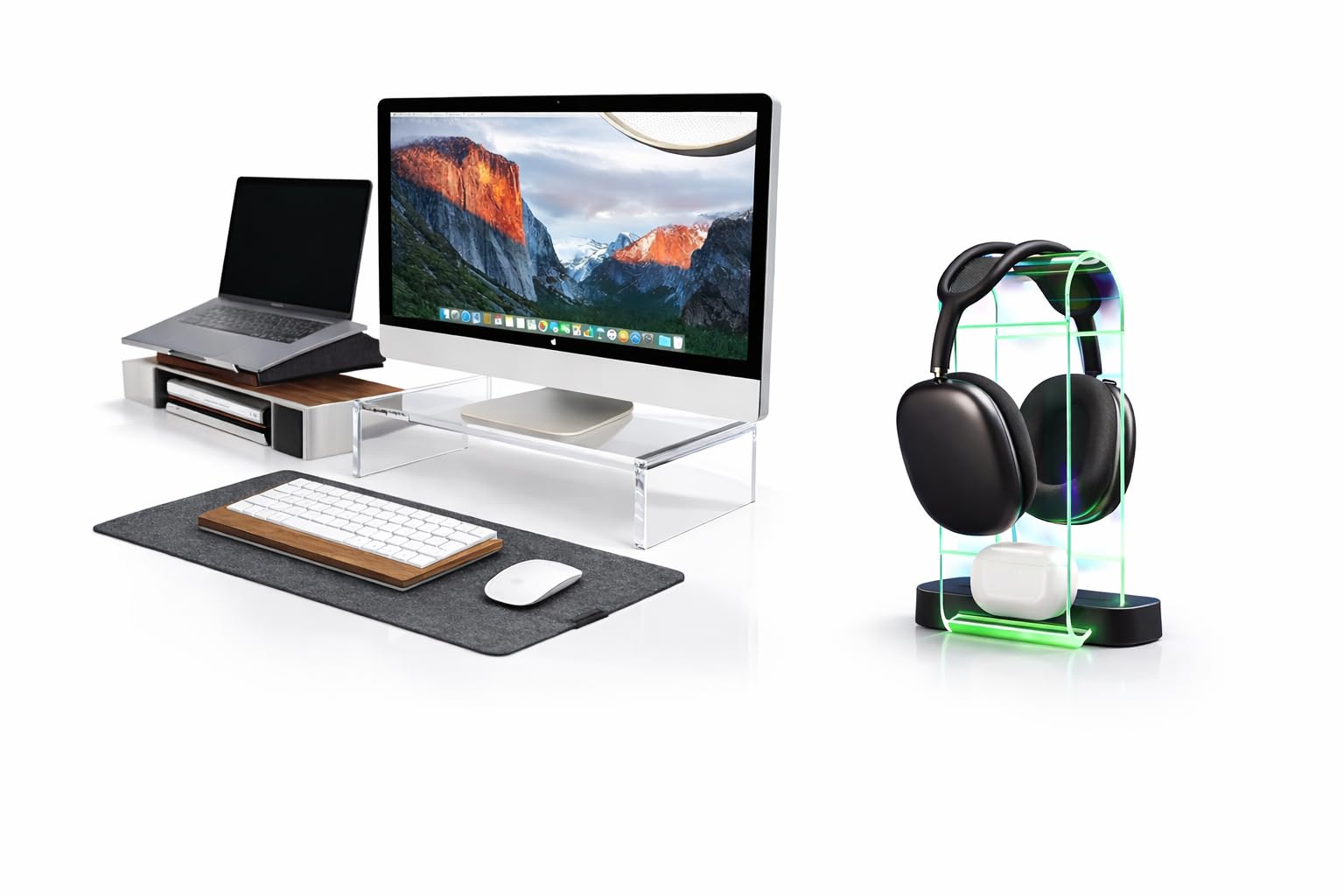 oopz Acrylic Monitor Riser + RGB Headphone Stand Combo | Ergonomic Desk Organizer with LED Gaming Headset Holder | Premium Clear Acrylic Stand..-image-39