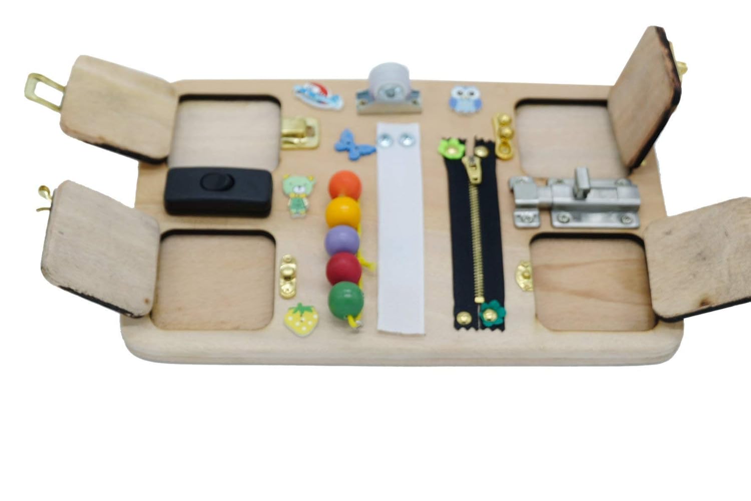 Busy Board 30 x 20 cm (12 x 8 inches) ,Travel Busy Broad, Toy for Toddler, Sensory Children Game, Activity Toy, Montessori Toy, Wooden Toy, Toddler quiet game - Made In Vietnam