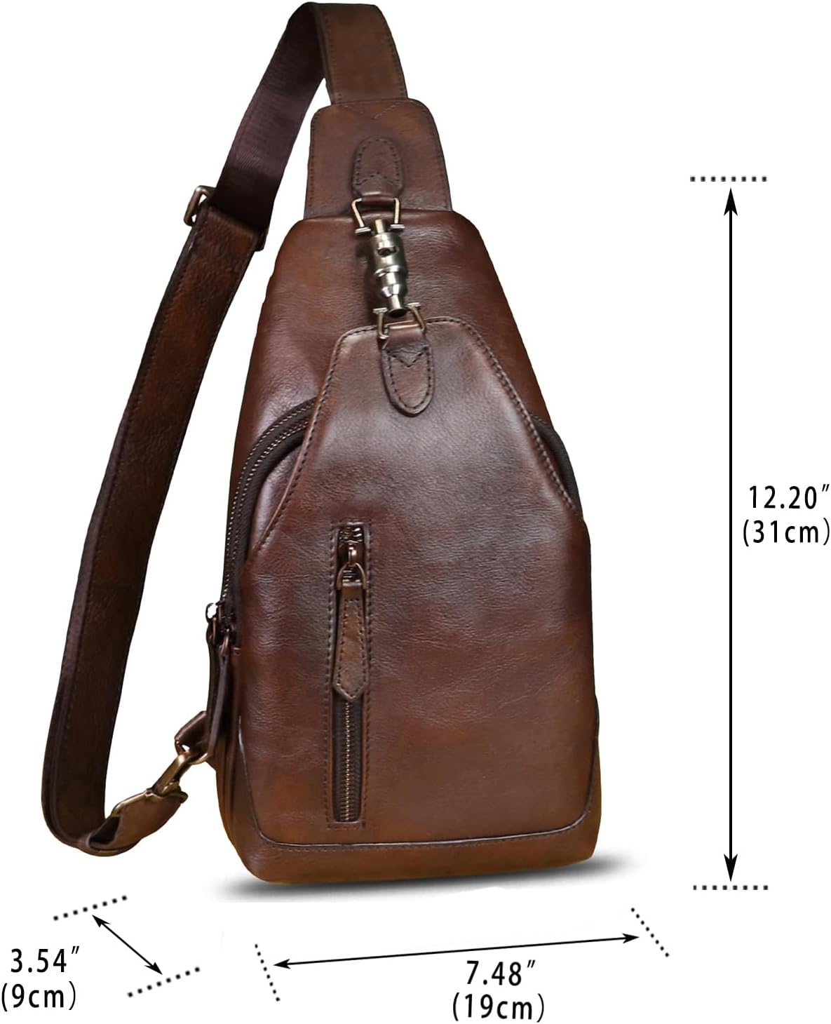 LRTO Genuine Leather Sling Bag for Men and Women Real Leather Shoulder Crossbody Bag Chest Bag Sling Backpack Purse - Image 3