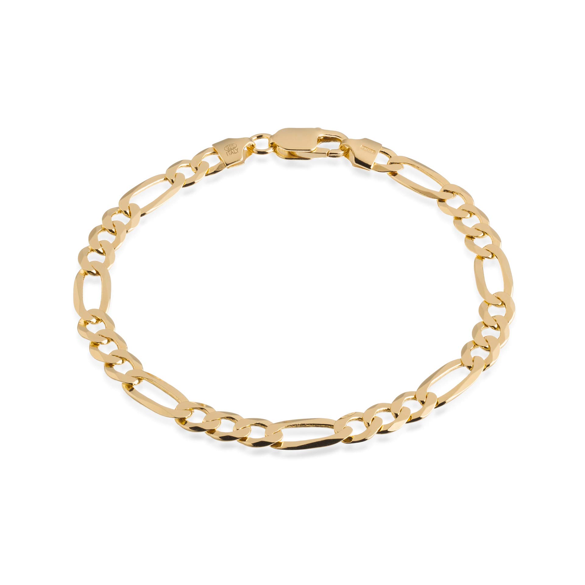 QUADRIFigaro Link Chain 7 mm in 18K Gold Plated over 925 Sterling Silver Italian Bracelet for Men Women - 7.5 to 9 Inch - Premium Quality Made in Italy Certified - Gift Box Included