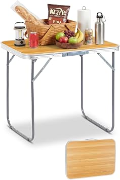 Outvita 2.3ft Portable Folding Camping Table Lightweight Suitcase Wood