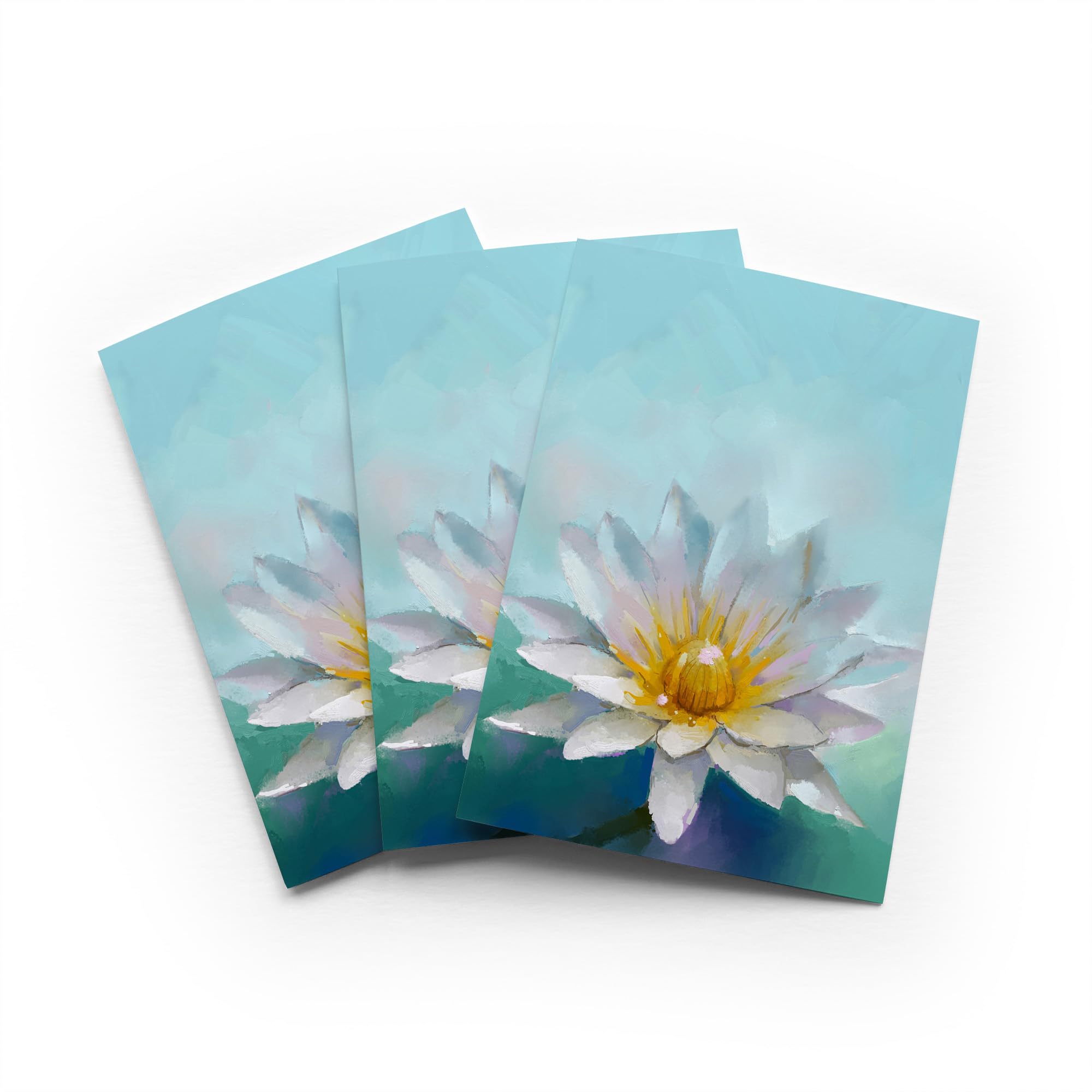Lotus Flower Painting Greeting Card Botanical Zen Any Occasion Set of 3 Blank Inside 5x7 Inch 13x18 cm