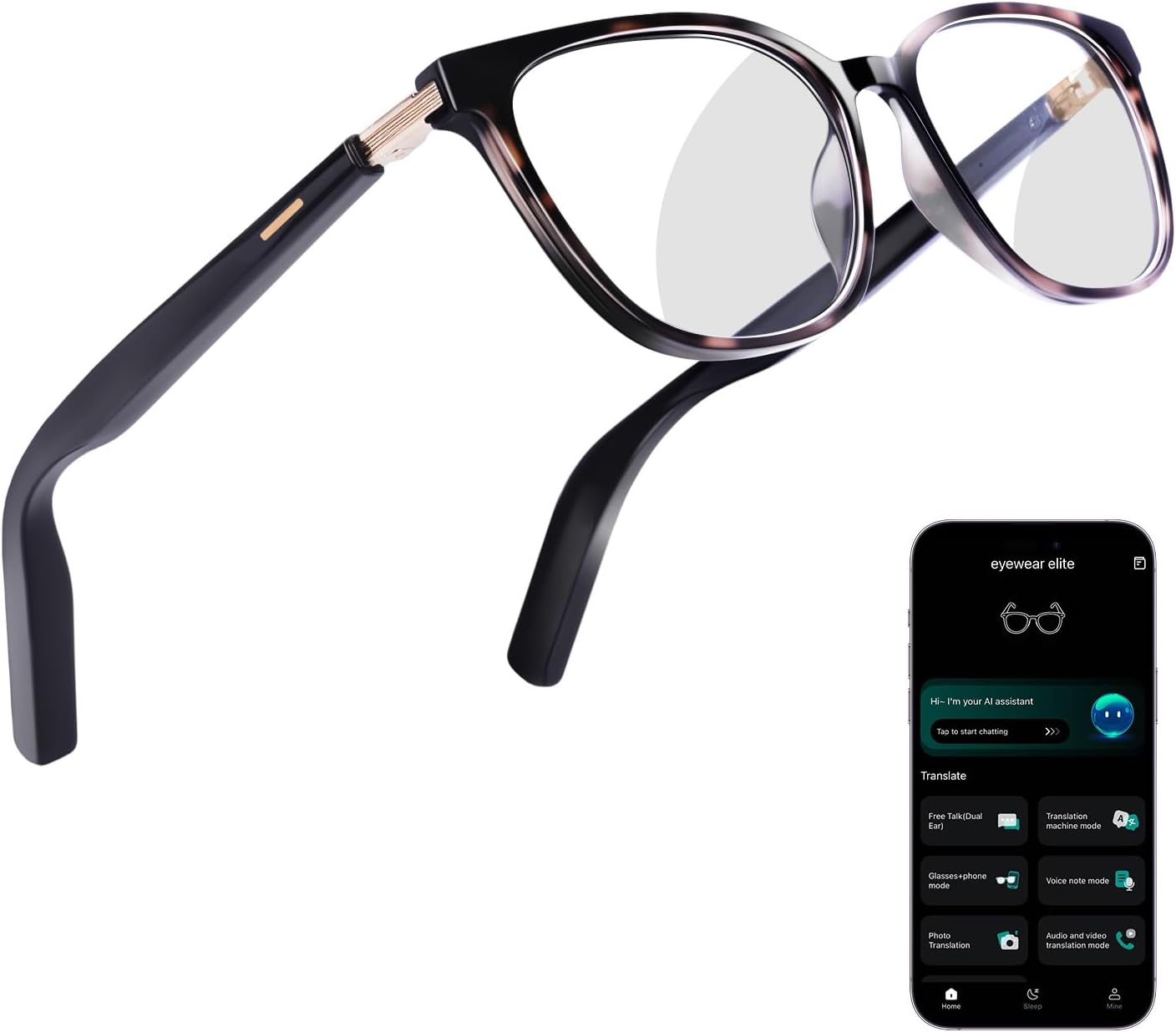 AI Smart Glasses for Men & Women – Powered by ChatGPT, Real-Time Translation, Bluetooth Glasses with Photochromic Lens, Music & Hands-Free Calling, UV & Blue Light Protection, Thin Temples