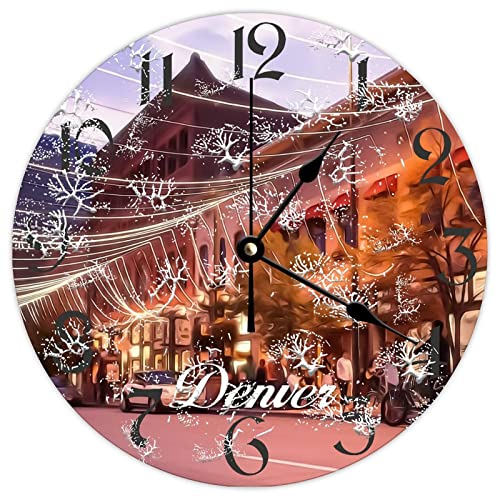 Horloge ronde Denver City en bois pour une décoration de salon chaleureuse