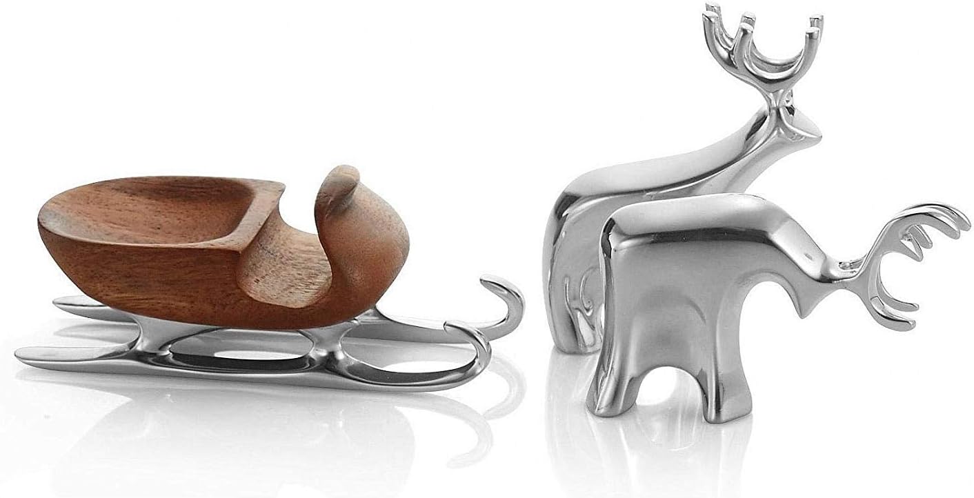 Nambe Miniature Reindeer and Sleigh Set โ Holiday Collectible Figurines, Christmas Tabletop Dรฉcor for Festive Seasonal Displays, Joyful Winter Centerpiece, Alloy Sculptures for Mantel, Shelf or Table