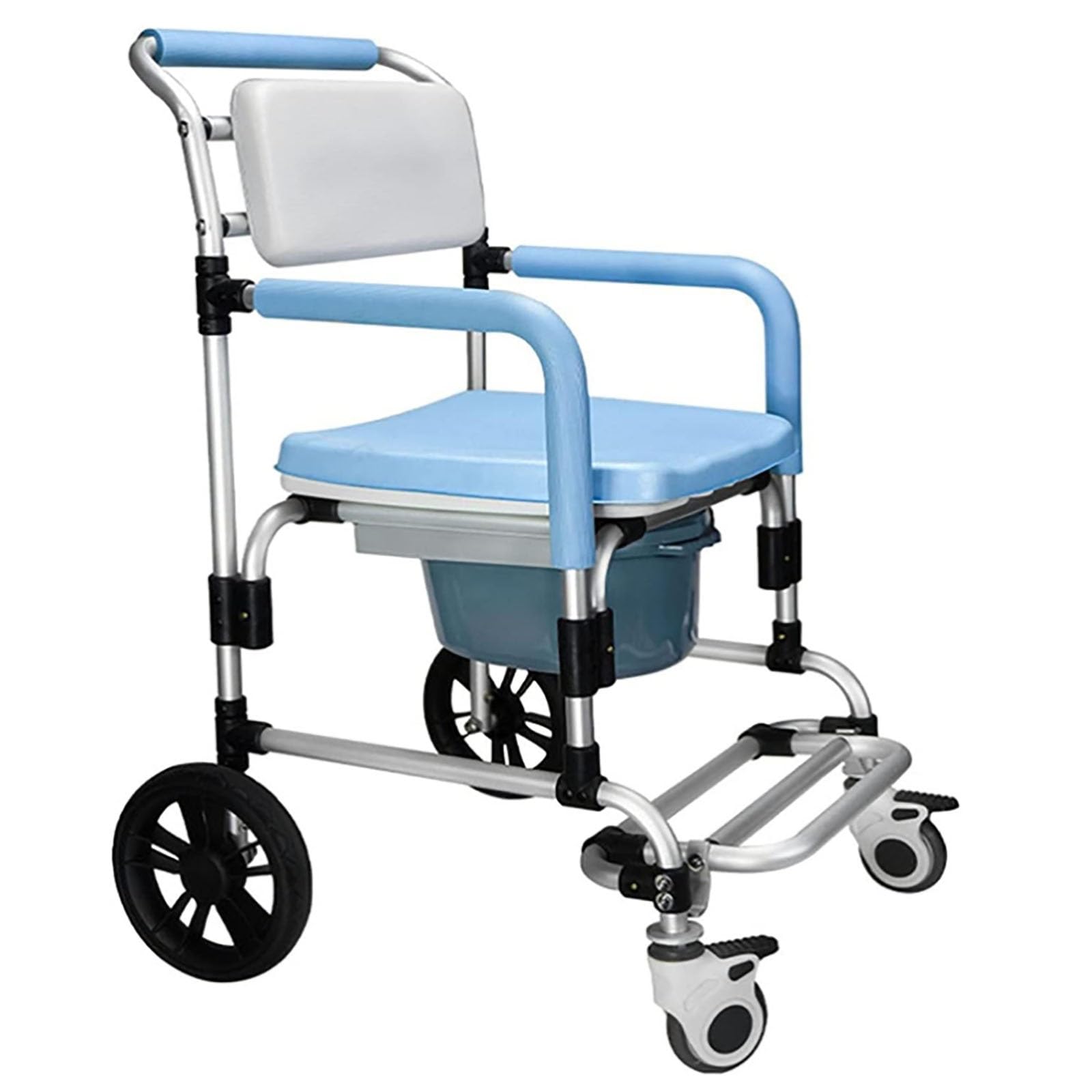 SXSLTSA Mobile commode chair, Folding Toilet Seat Toilet Seat With Armrests And Backrest Wheelchair With Casters Shower Chair Walker Aluminum (Color : B)