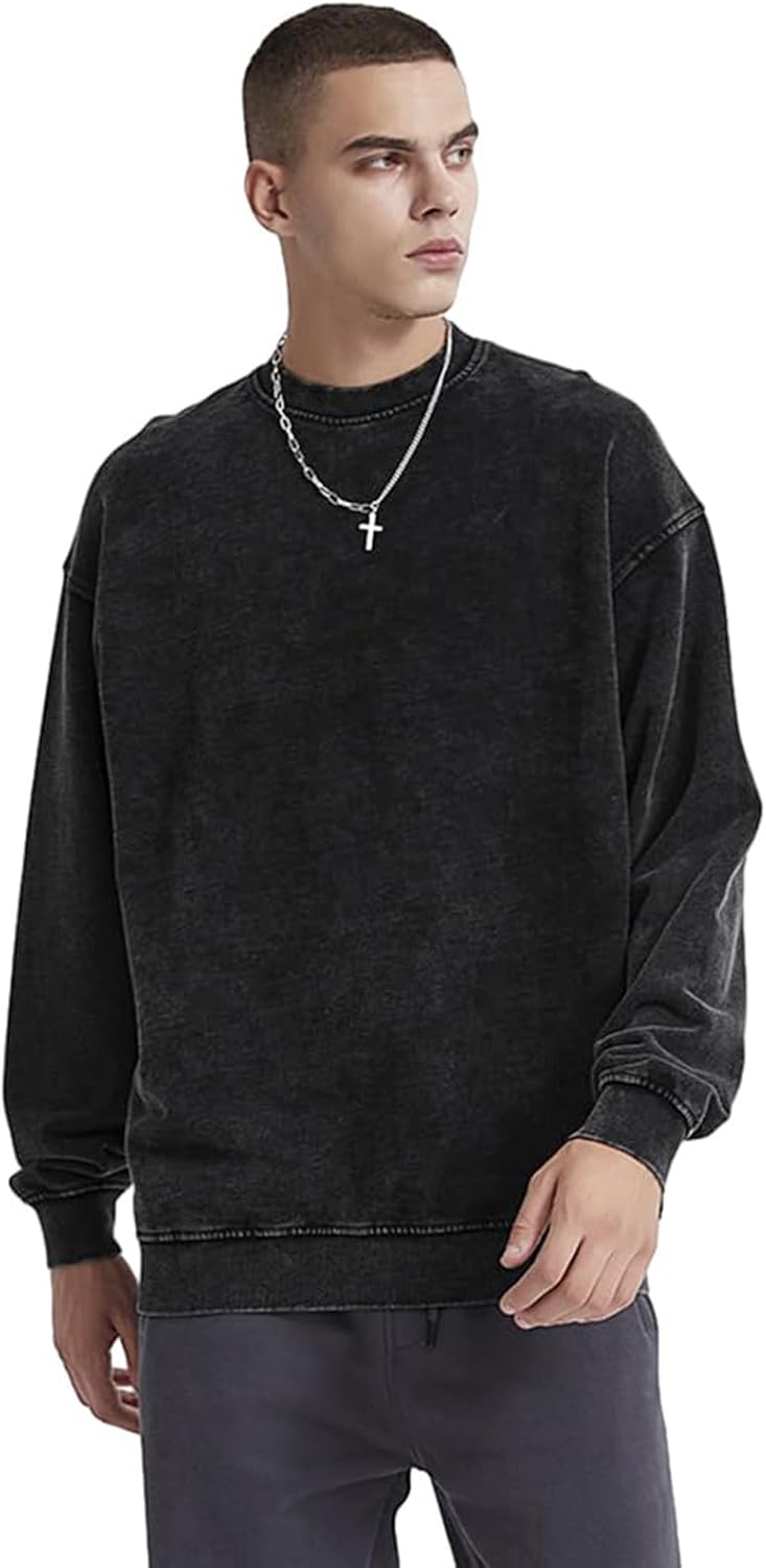 Oversized Vintage Crewneck Sweatshirt Men Acid Wash Cotton Baggy Trendy Streetwear Long Sleeve Shirts Pullover Tops - Image 6