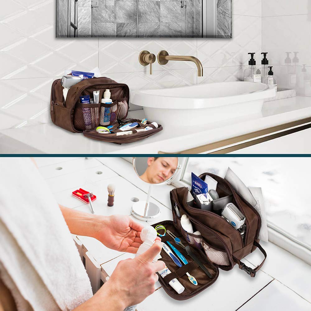 PAVILIA Beauty case da uomo, borsa da viaggio essenziale per rasatura, borsa da viaggio organizer per articoli da toeletta, accessorio per cosmetici, resistente all'acqua, Marrone, One Size, Da